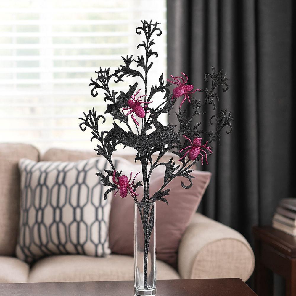 Skumle Svarte Halloween-Flaggermus Edderkopper Gren 48cm Simulering Flaggermus Blomst Hjemmekontor Fest