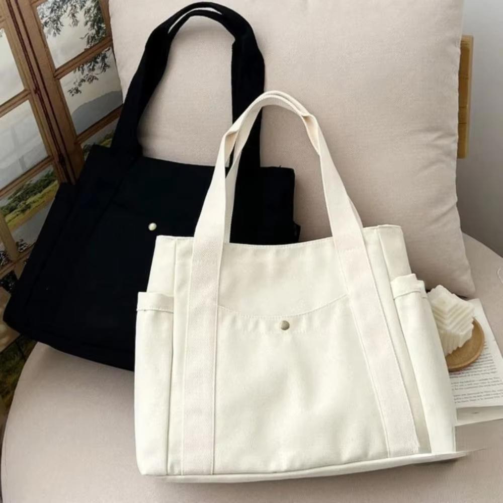Large‑Capacity Canvas Tote Bag, College Style Student Shoulder Bag, Reusable Shopping Handbag for Work Commute