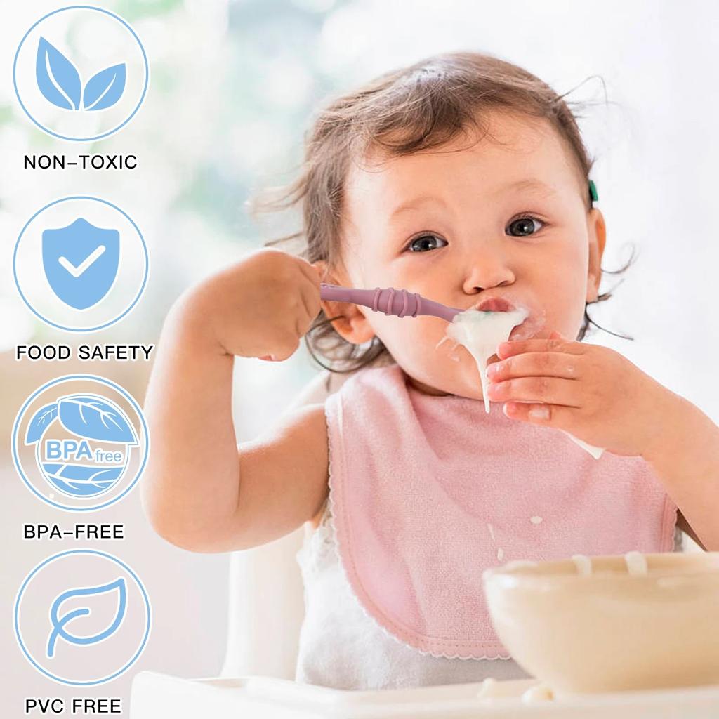 6 Stück Baby-Fütterungslöffel aus lebensmittelechtem Silikon, Trainings-Reislöffel, Kleinkind-Beißring, Spielzeug, Kindergeschirr, weiches Küchenzubehör