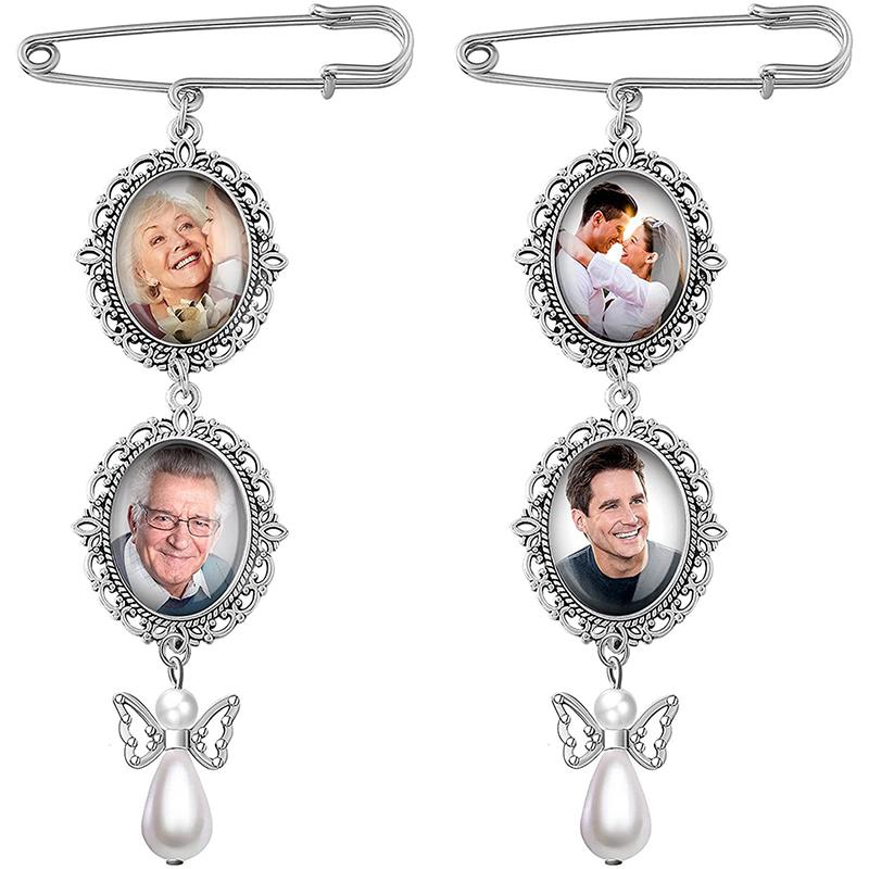 Wedding Bouquet Photo Charm Diy Pin Brooch Making Kit Lacy Frame Charm Oval Picture Frame With Pendant For Holiday Heart