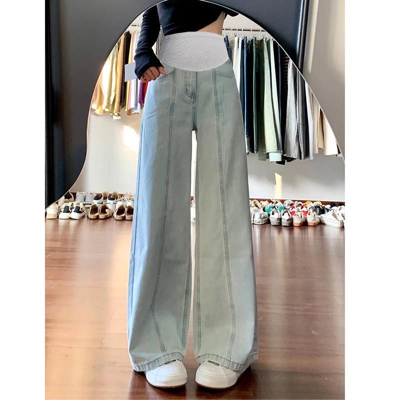 

2025 Spring/Summer Women s Maternity Wide-Leg Denim Pants - Loose, Slimming, Pear-Shaped Fit, Straight Leg Medium светло-синий