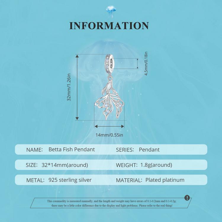 BAMOER 925 Sterling Silver Breloc de meduze Curcubeu Pandantiv coadă de sirenă Margele de vis de ocean se potrivesc DIY Brățară Colier Bijuterii