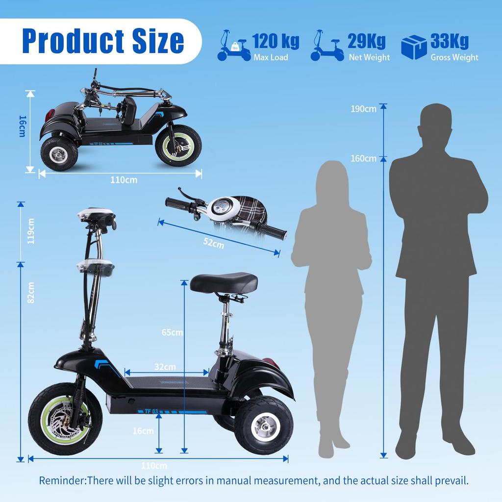 Three-wheeled Electric Scooter Twofish TF03 500W Motor 48V15Ah Battery 30km/h Max Speed 30km Max Range