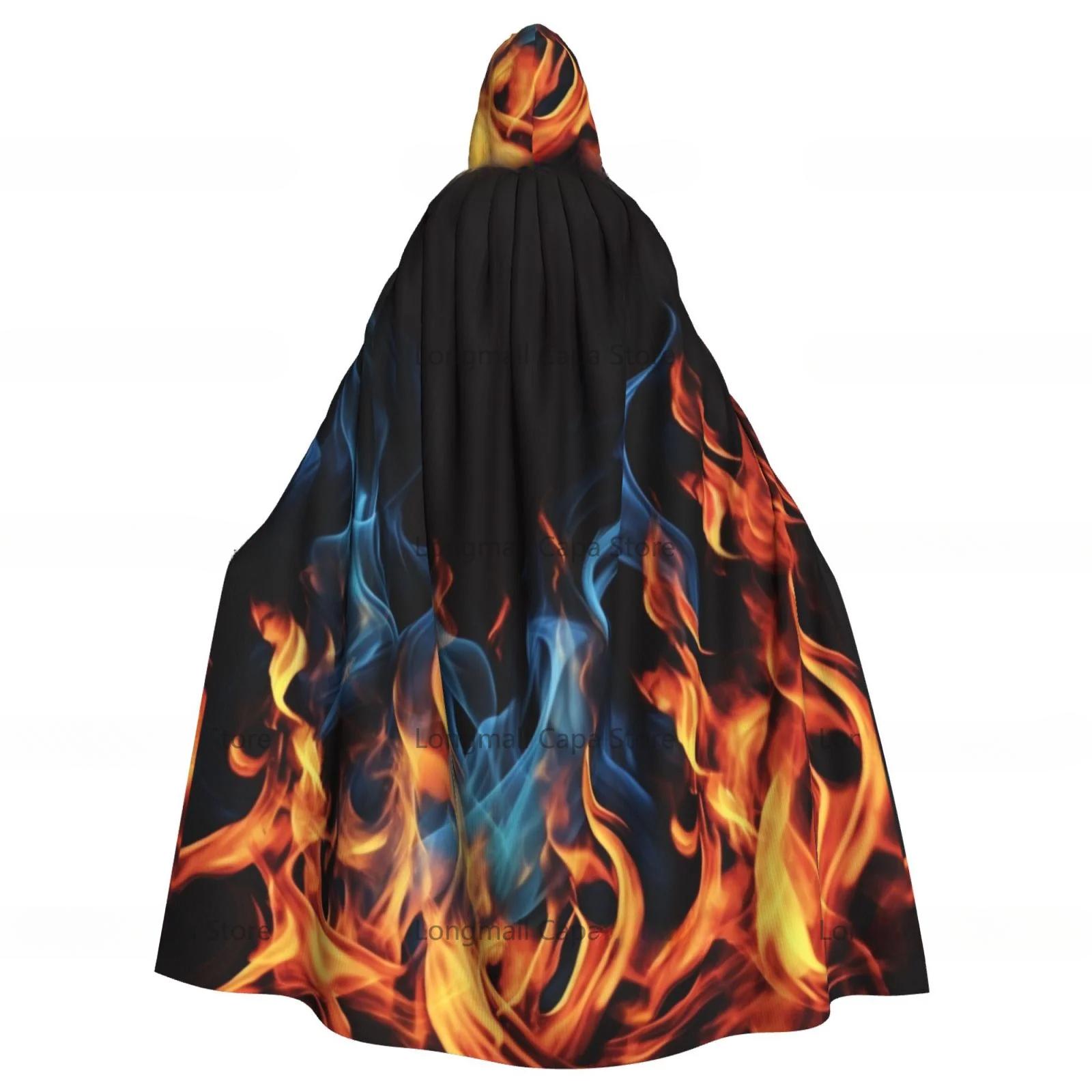 Хэллоуин Огонь Пламя Плащ с капюшоном Средневековый Костюм Унисекс Мода Хэллоуин Плащ One Size
