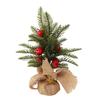 Small Christmas Artificial Plants with Burlap Base Faux Pine Branches with Red Berries/Poinsettias Flower