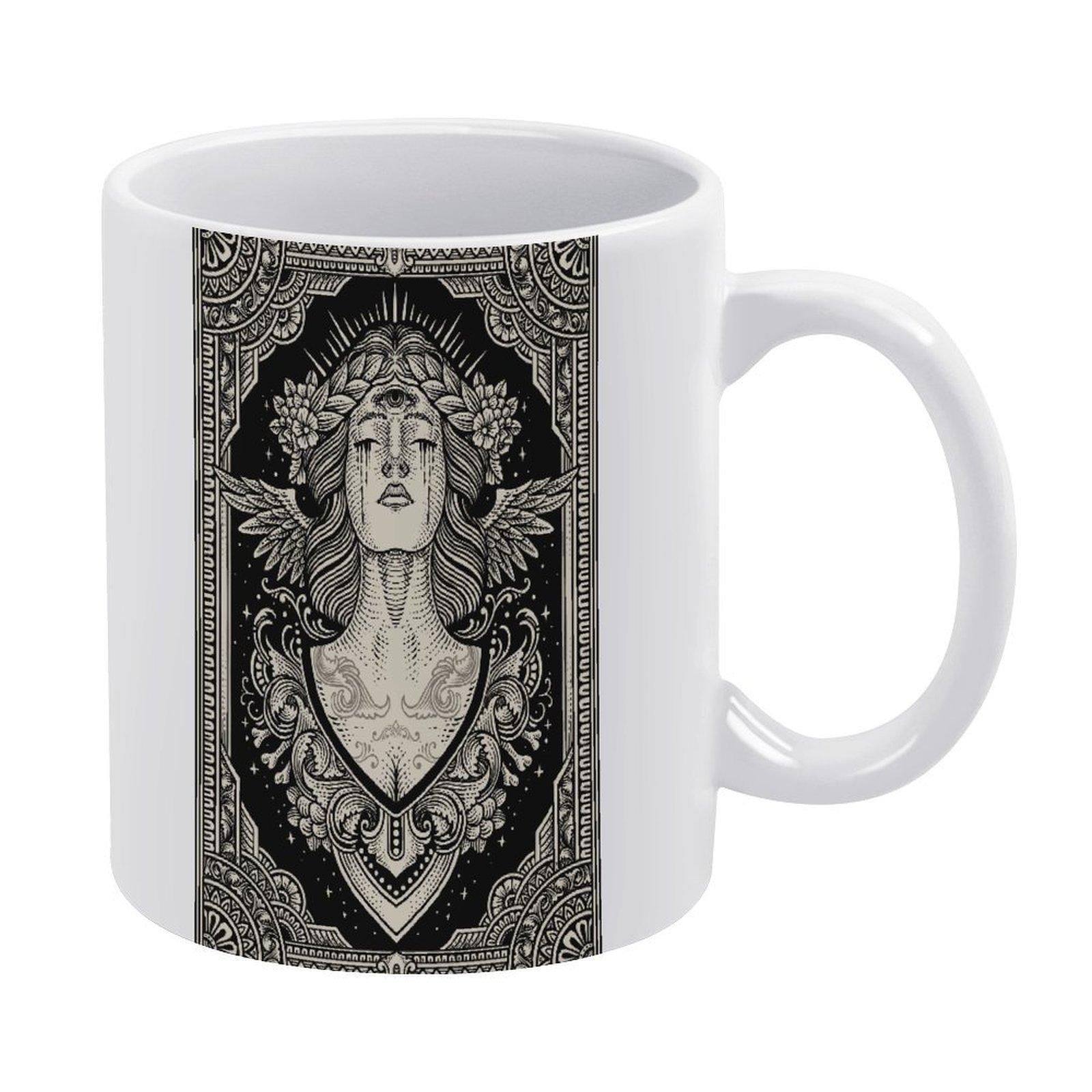 

Белая керамическая кружка 11 унций с двусторонним принтом, удобной ручкой и прочной конструкцией для ежедневных моментов наслаждения горячими напитками белый