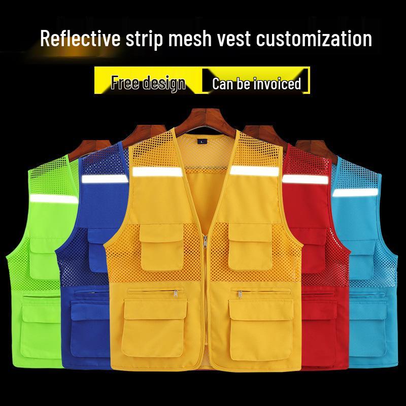 

Reflective Multi-Pocket Photojournalist Safety Vest with Logo Print 4XL червоний