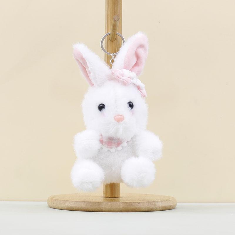Wearing Rabbit Bow Plush Pendant Cartoon Toy Doll Bag Keychain Pp Cotton Filling