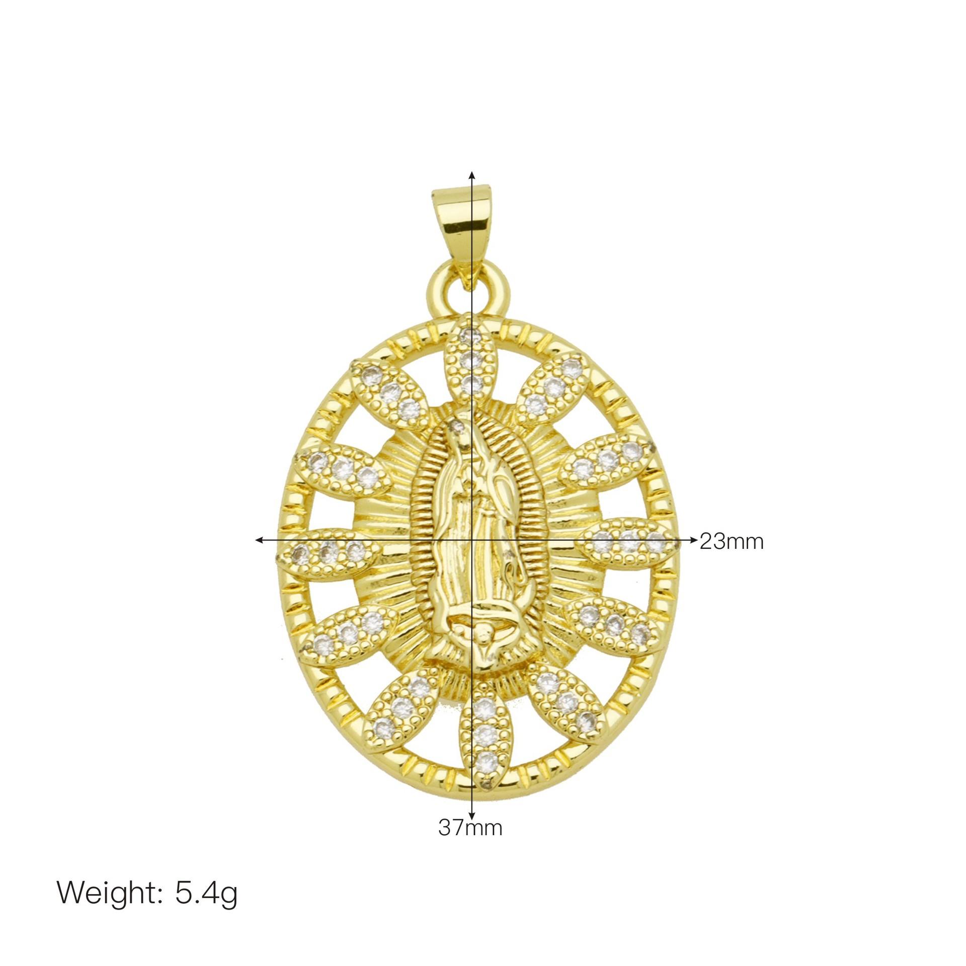 Дизайн Чувство Личность Овальный Полый Медный Позолоченный Циркон Легкая Роскошь Дева Мария Ожерелье Подвеска