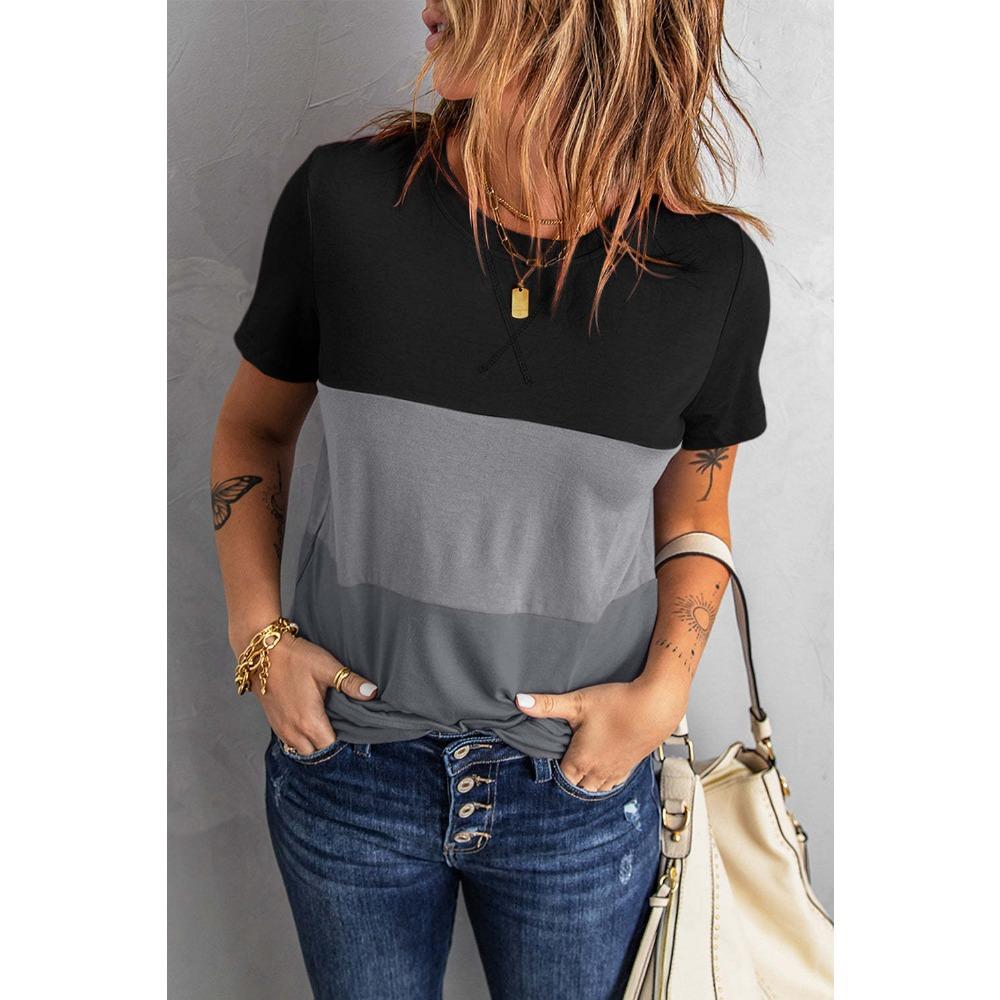 2025 Spring and Summer New Color Matching Short-sleeved T-shirt Women's Loose and Versatile Top Color Matching Cw34305