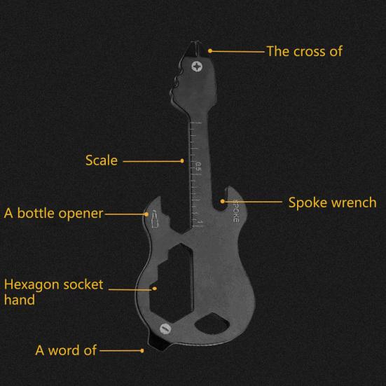 Guitar Shape EDC Screwdriver 12 in 1 Universal with Scale Multifunctional Carbon Steel Rust Resistant EDC Bottle Opener Home