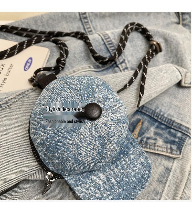 Korean Style Trendy Denim Mini Crossbody Bag with Lanyard and Coin Purse