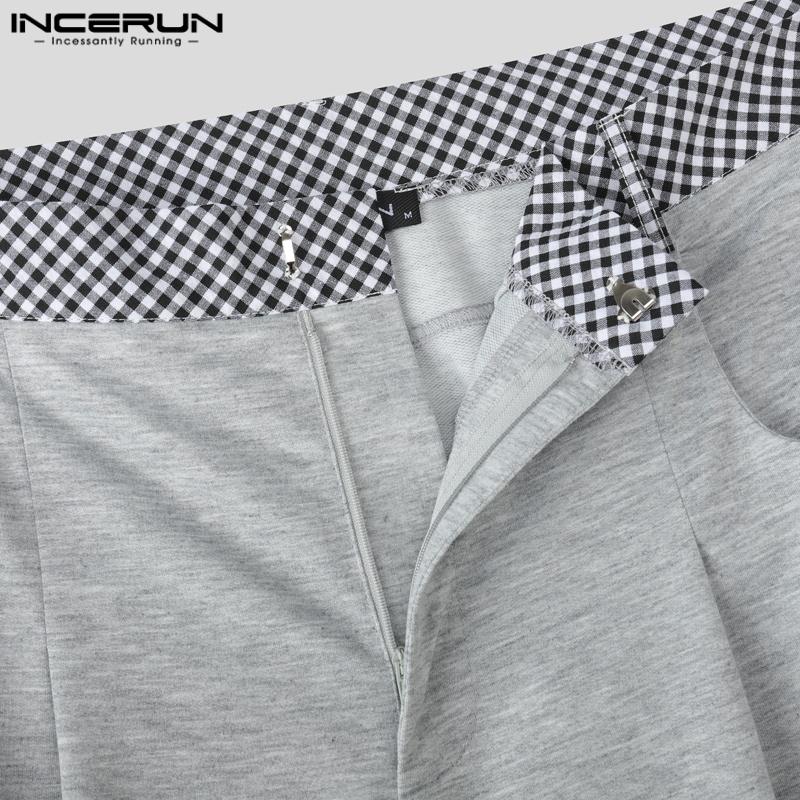 INCERUN Two Pieces Men Lapel Neck Short Sleeve Plaid T-Shirt Long Straight Pants Sets Outfits