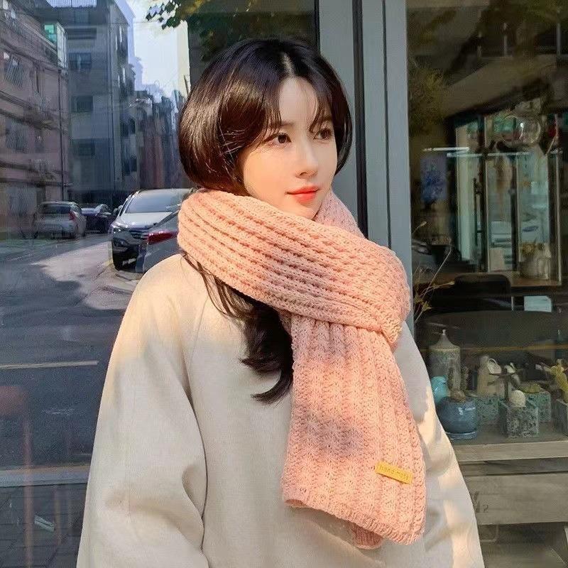 Men's Scarf Women's Winter New Harajuku Solid Color Wool Warm Student Knitted Thickened Couple Scarf