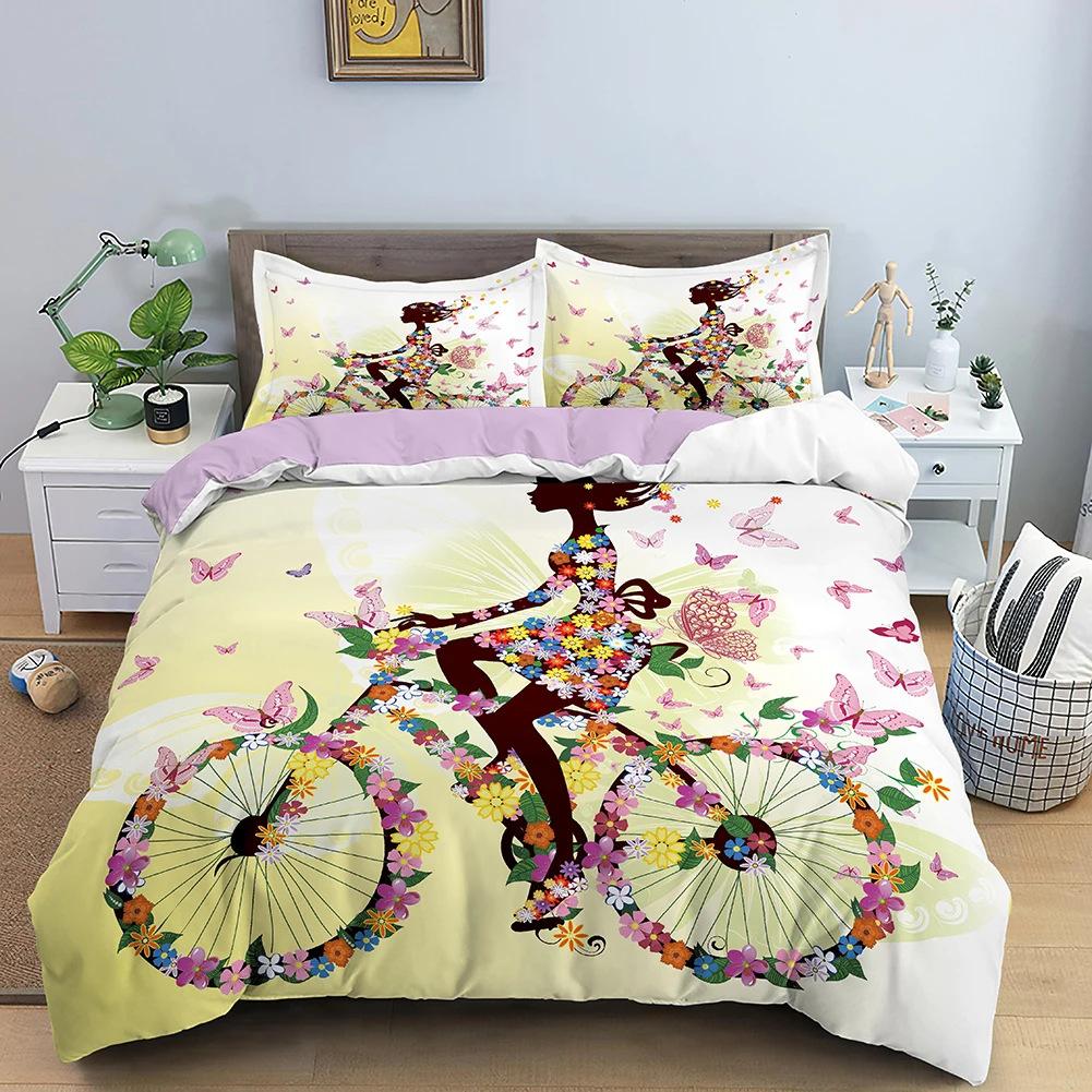 Dancing Girl Duvet Cover Set Cartoon Print Bedding Set With Pillowcase Quilt Cover Three-Piece Set