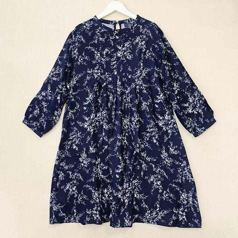 Export Export Original Order Leftover Stock Customer Supply Fabric Rayon Printed 3/4 Sleeves Dress Female Mid-Length Expansion Skirt Summer