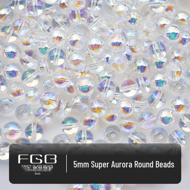 Aurora Iridescent Glass Seed Beads 4-10mm: Super Shiny, Transparent Round/Saucer Beads for DIY Jewelry & Crafting.