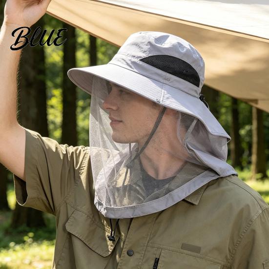 Summer Sun Hat Outdoor with Mosquito Head Net Neck Flap Breathable Men Women