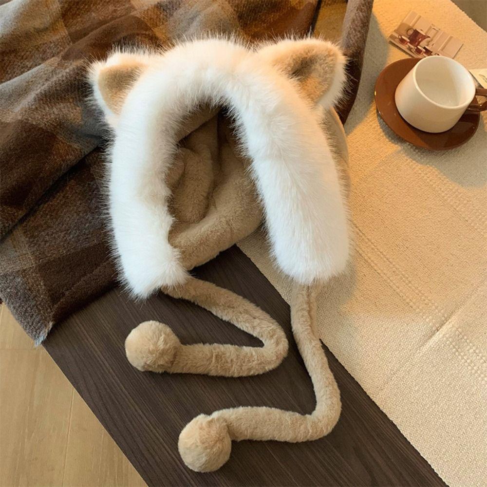 Plush Ear Protection Hat Warm Plush Fox Ears Hat Outdoor Bucket Hat Women