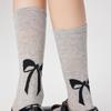 Cute Bowknot Pattern Long Calf Length Socks for Women and Girls Breathable Mesh Ribbed Student Cotton Stockings Hosiery