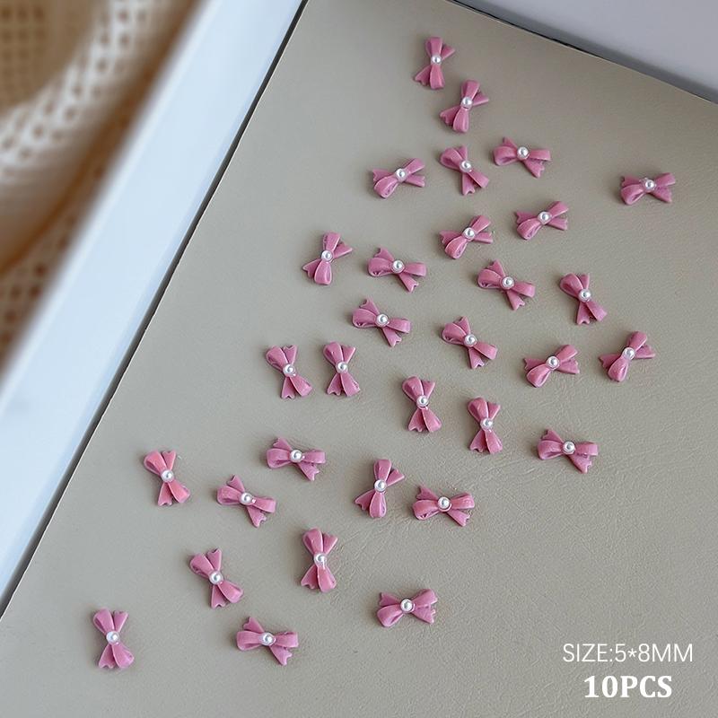 

10 шт. Kawaii 3D белый синий бант с лентой жемчужный дизайн ногтей аксессуары для ногтей украшения подвески розы красного