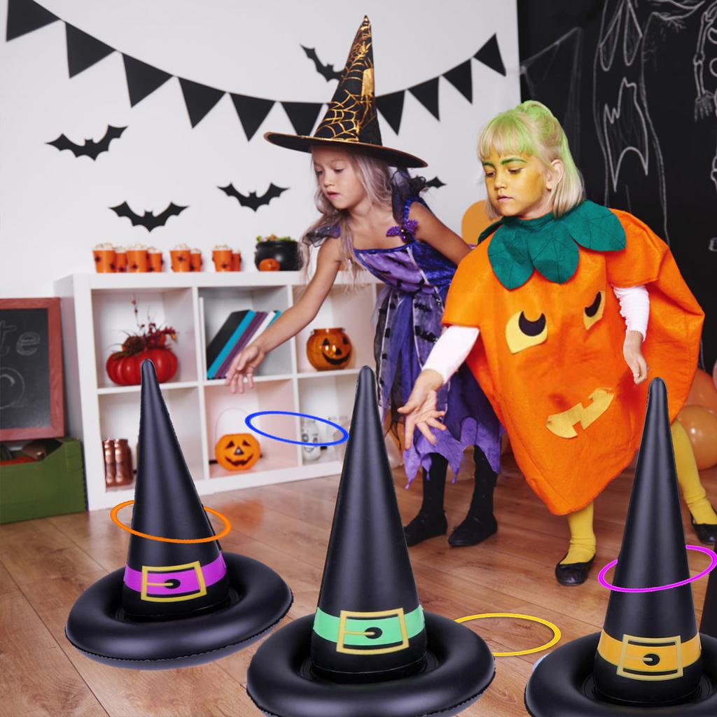 Halloween Witch Hat Funny Durable Lightweight Inflatable Witch Hat with 5pcs Plastic Rings for