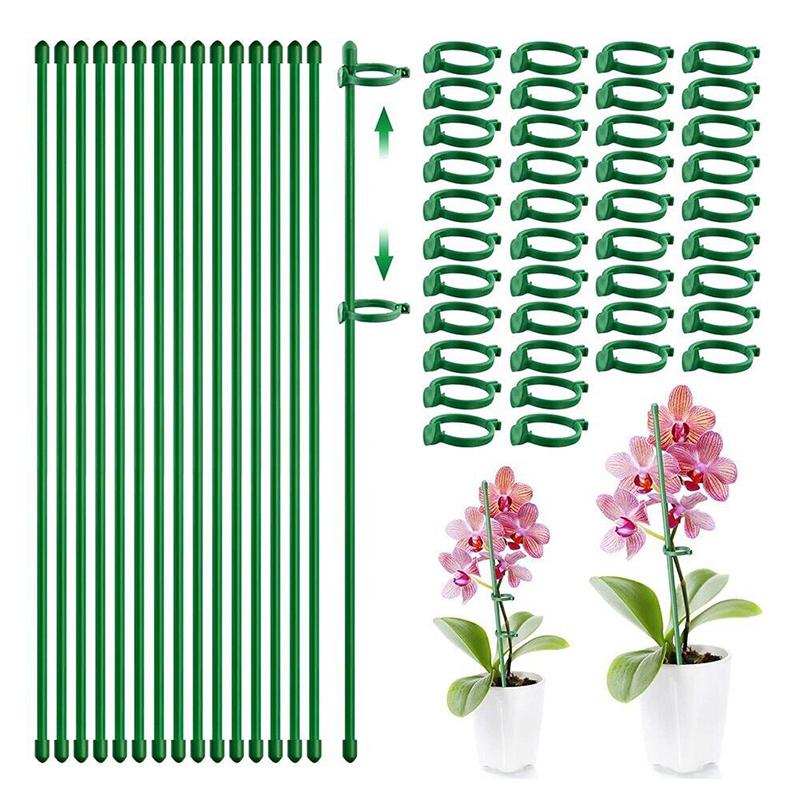 10Pcs Plant Support Stakes 12 Inch Green Plant Sticks With Adjustable Retaining Ring Indoor Outdoor Garden Flower Pot Stand