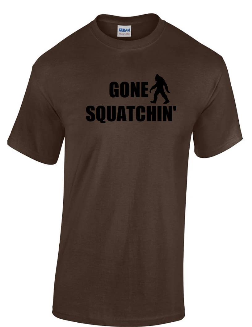 Gone Squatchin T-Shirt Funny Sasquatch Bigfoot Brown White Cotton Tee Shirt XL