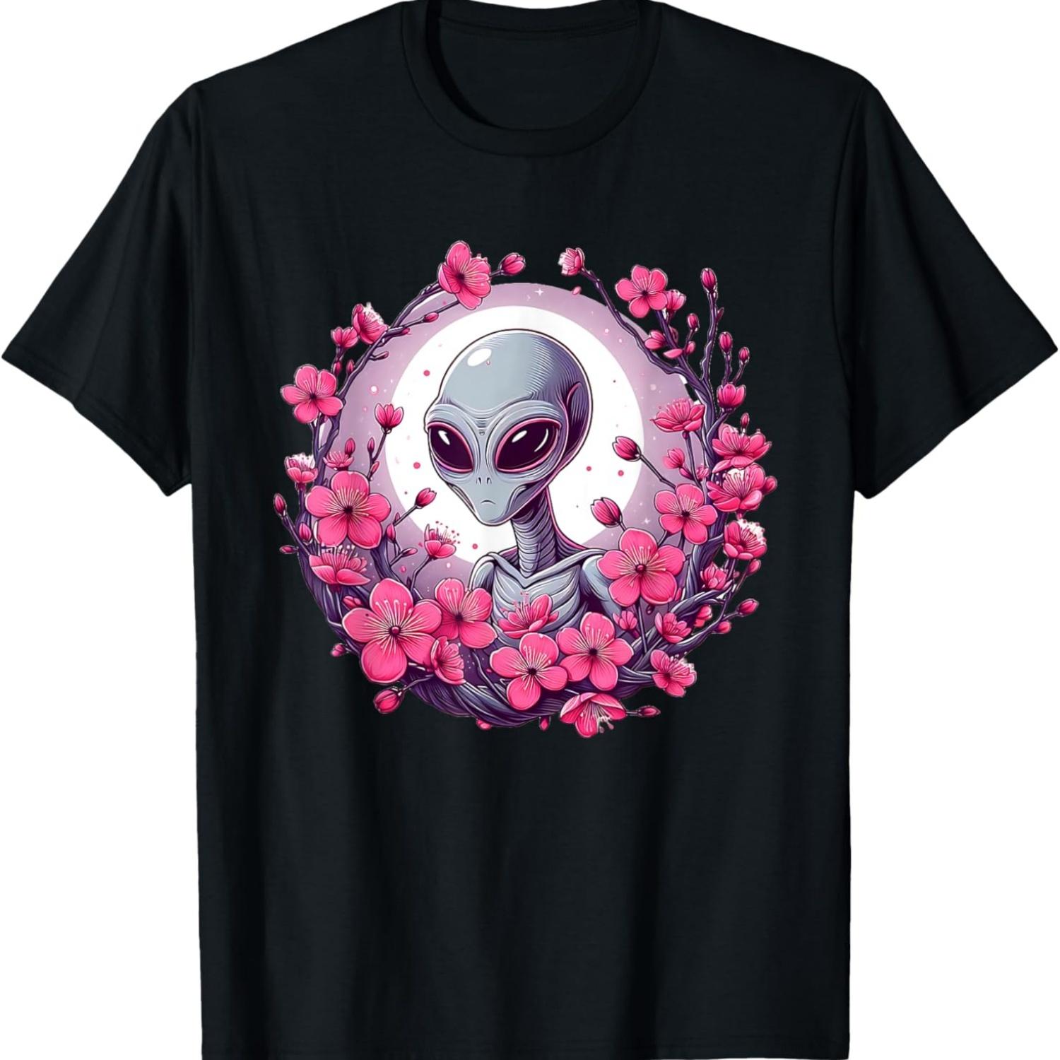 Moonlight Alien with Cherry Blossoms T-Shirt S чёрный