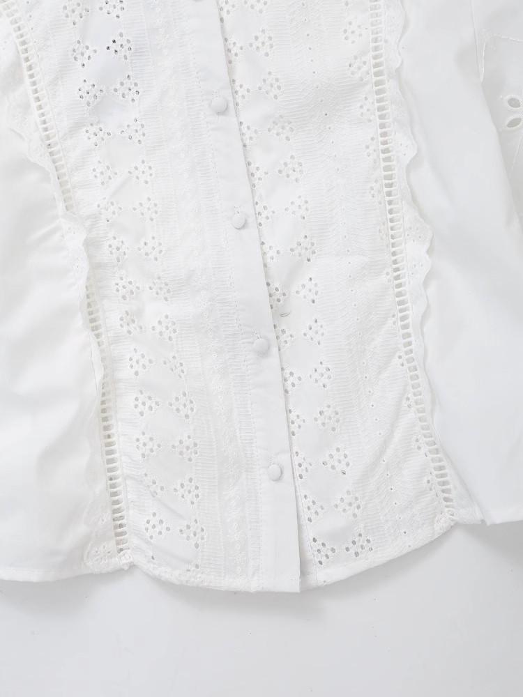Spring 2025 European & American Style Women's Casual Hollow Embroidery Shirt