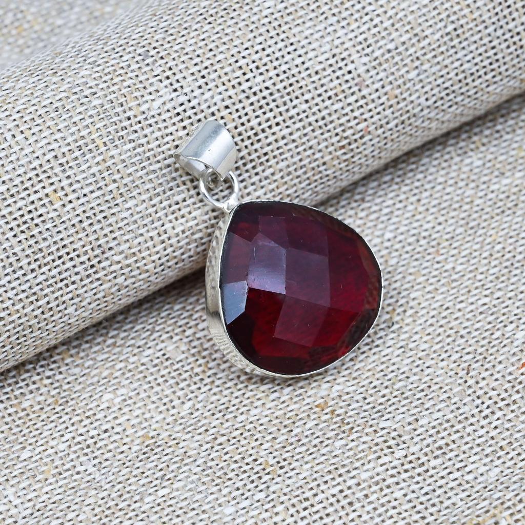 Red Garnet Natural Gemstone Jewelry  Handmade Pendent 925 Solid Sterling Silver Gift For Her