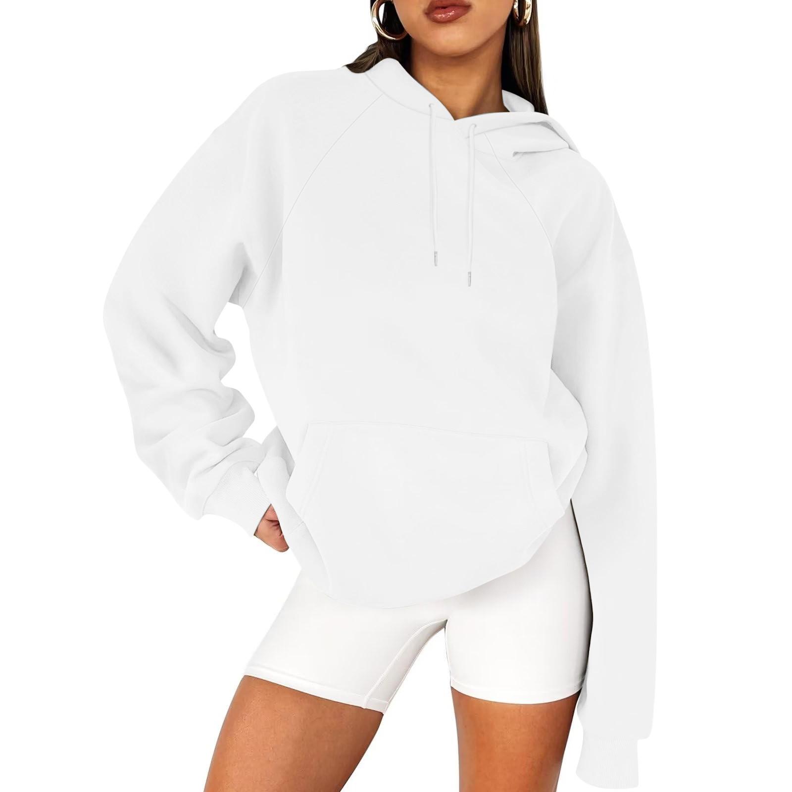 

Женская осенняя толстовка с капюшоном и длинными рукавами из однотонного бархата с утолщенной отделкой XL белый