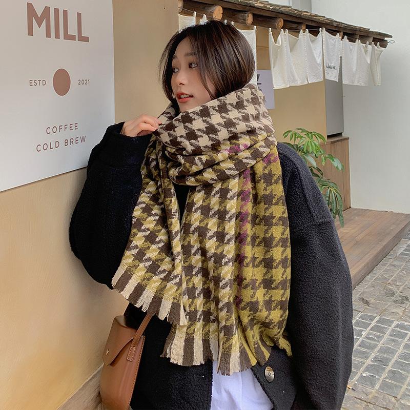 Houndstooth Plaid Ins Scarf Women's Autumn and Winter New Korean Version Versatile Student Shawl Warm Scarf Men's Trend