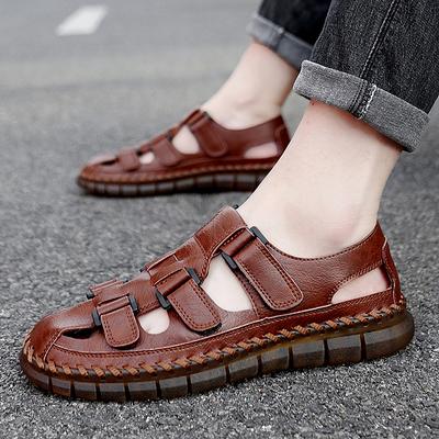 Klassische Retro-Stil Leder Sommer-Sandalen Bieten Herren Business Casual Ausgeschnittene Leder-Sandale Outdoor Herren Tägliche Pendel-Sandalen