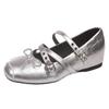 Single shoes silver new casual bow women 2025 summer Mary Jane French buckle inner heightening ballet shoes