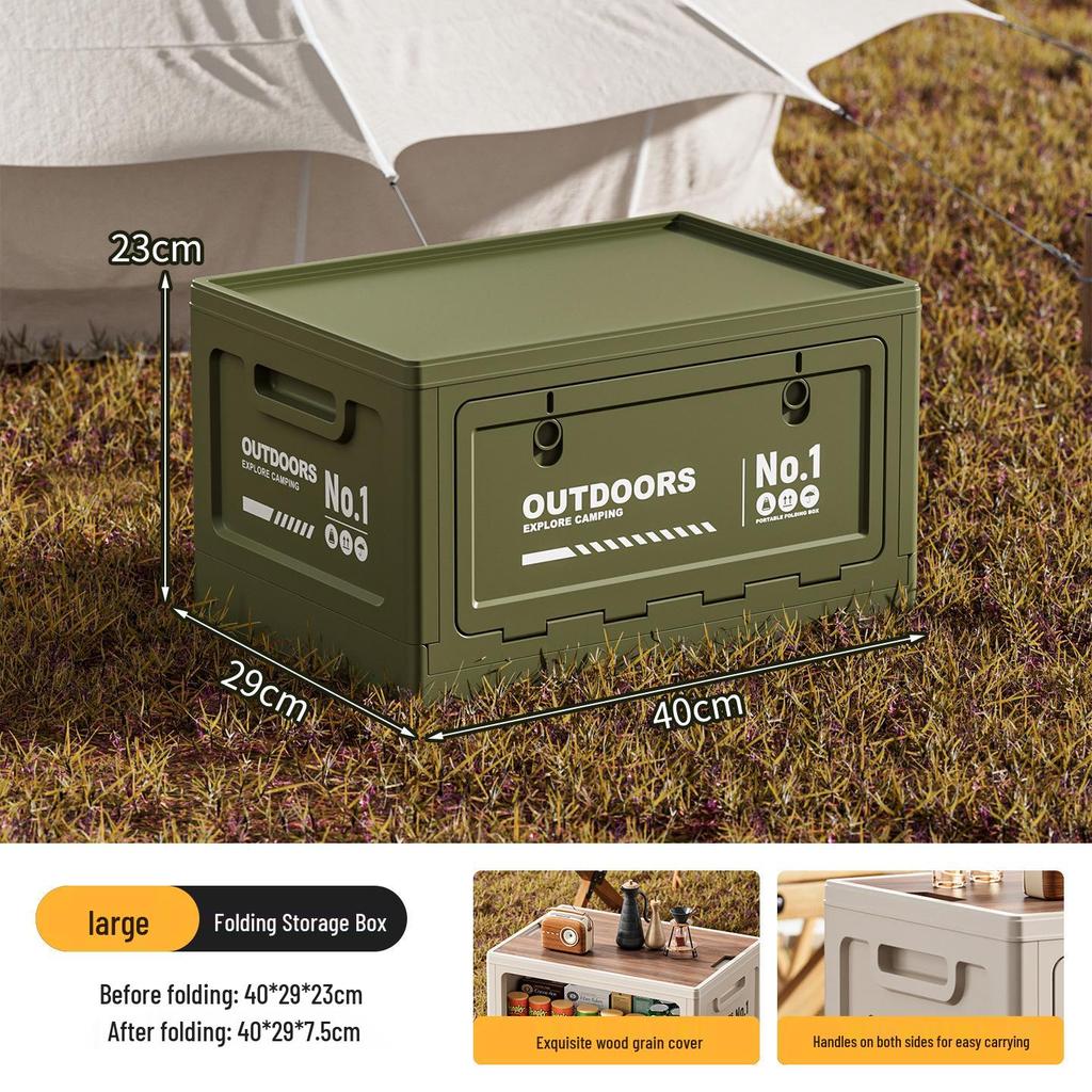 Extra Large Folding Outdoor Camping Storage Box with Wood Lid and Side Opening for Car Trunk