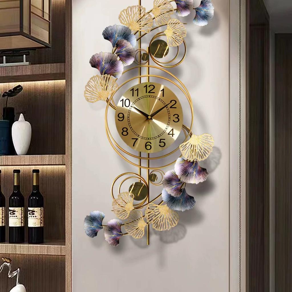Modern Large Wall Clock 3d Gold Decoration Living Room Creative Leaf Luxury Clocks Home Decor Horloge Murale Gift