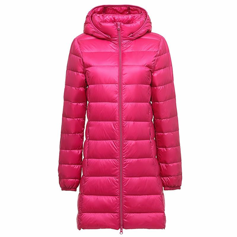 Womens Lightweight Hooded Down Jacket Mid-Length Removable Cap Korean Style Thin Winter Coat
