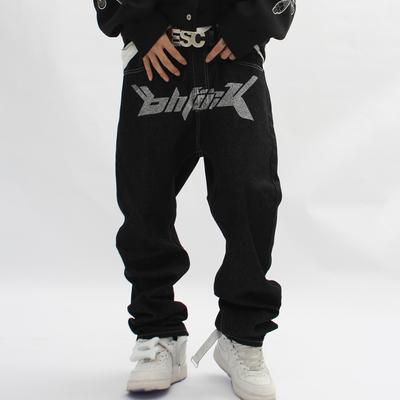 Φαρδύ τζιν Harajuku Hip Hop ίσιο παντελόνι με φαρδύ πόδι Oversized print Y2k Ανδρικό τζιν Casual Mopping Μαύρο τζιν Streetwear