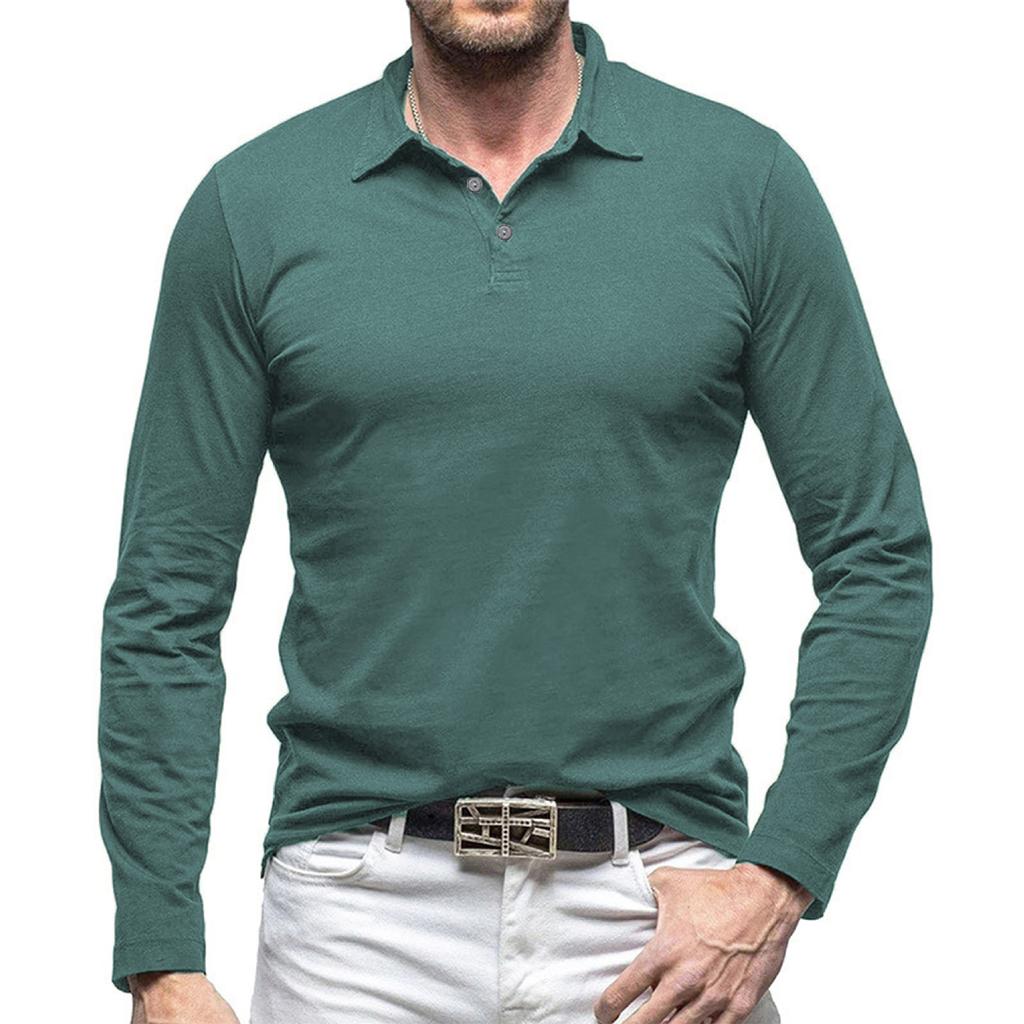 Men's Solid Color Button Lapel Long Sleeve Top Men's Casual Fashion Long Sleeve Top
