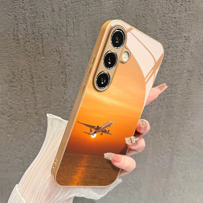 Sky Airplane Pattern Glass Phone Case for Samsung Galaxy S26 S25 S24 S23 S21 S20 fe/plus/Ultra Anti Fall Back Cover
