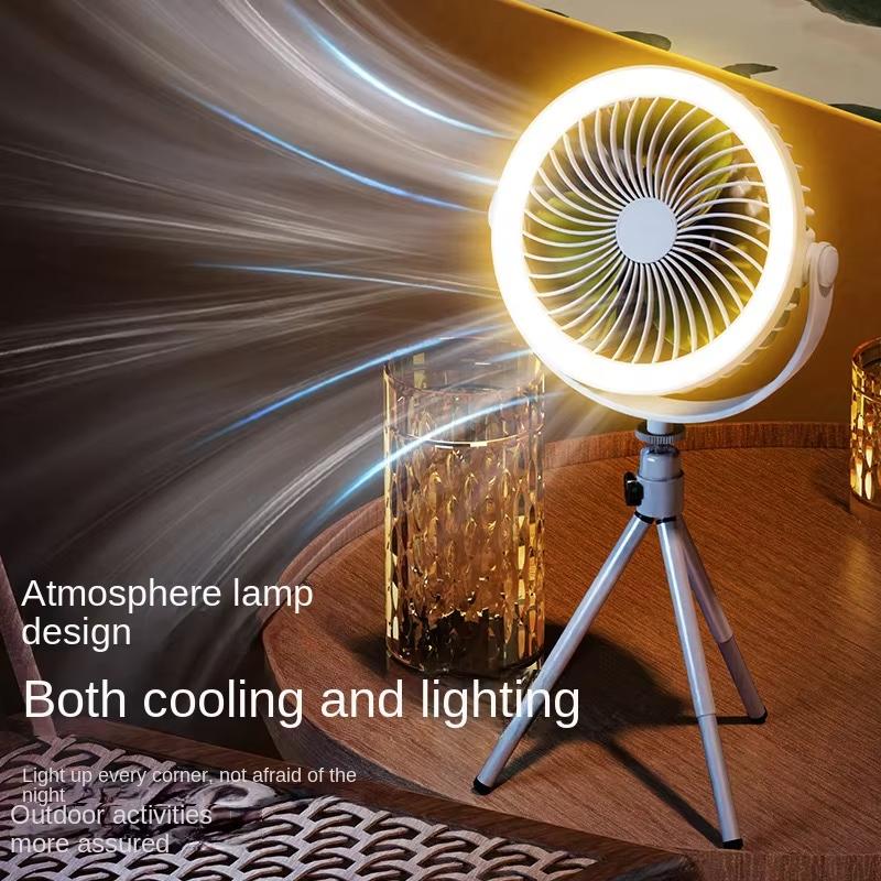 Outdoor Camping Fan Rechargeable Desktop Portable Circulator Wireless Ceiling Electric Fan Light Mini Standing LED Fan Lamp