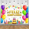 Happy Theme Background In Spanish, Party Decoration with Colored Globes, Background Banner, Gift for Children, Photo Session