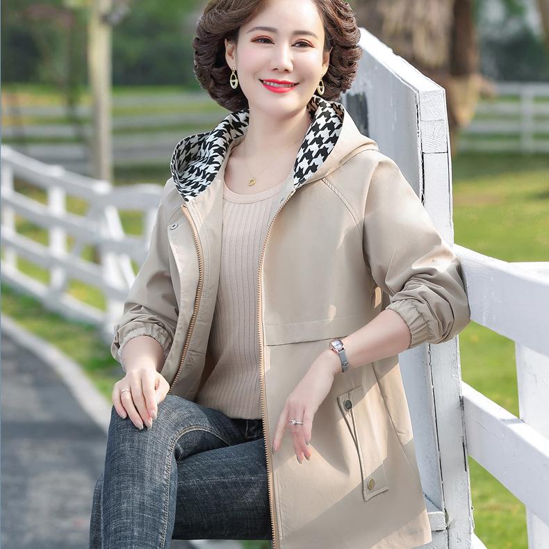 Spring Autumn Hooded Trench Coat Fashion Casual Women Windbreaker Mid Length Outwear Mother Coats