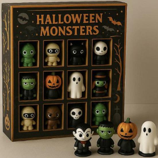 Yousheng Halloween Advent Calendar 24-Day Halloween Countdown Calendar with 24 Pcs Miniature Collectible Horror Doll Figures for Kids And Adults