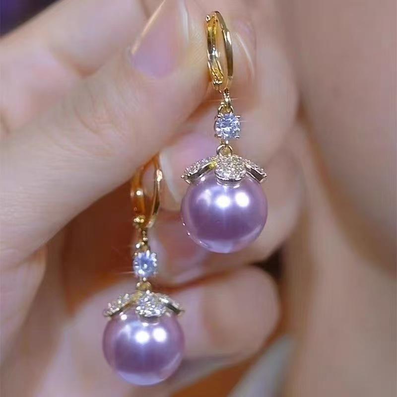 Korean-Style Elegant Rhinestone Ball Earrings - Versatile, Fashionable, and Ultra-Shiny Design.
