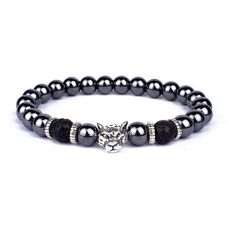 Vintage Lion Head Beaded Bracelets Men Obsidian Lava Stone Dog Paw Charm Bracelets & Bangles for Women Friendship Jewelry Gift