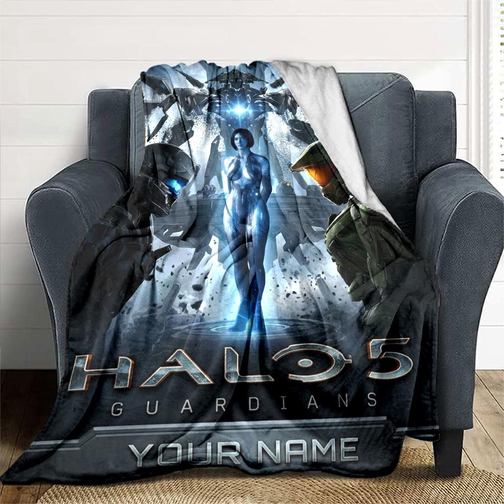 Name Custom Halo Print Flannel Blanket High Quality Warm Comfortable Cover for All Seasons Perfect for Gifts Home Decor