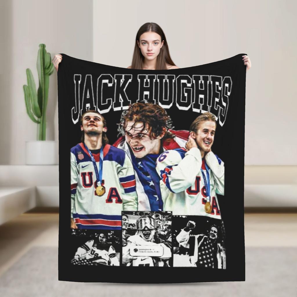 Jack Hughes USA Goldmedaille Hockey Decke Flanell Textil Dekor Multifunktionale Warme Überwurfdecke für Bettwäsche Auto Tagesdecke