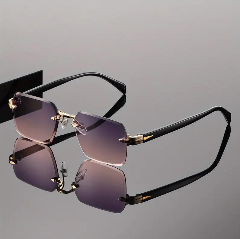 New Rectangle Rimless Women Sunglasses Luxury Brand Man Sun Glasses Retro Square Metal Eyewears Uv400 Trendy Goggles